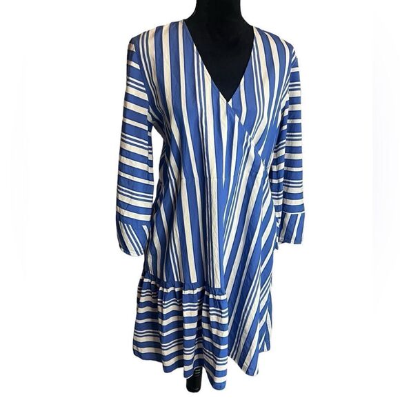 CHINTI & PARKER BLUE & WHITE STRIPED CLASSIC PARASOL DRESS WOMENS SIZE 6 - Picture 8 of 12